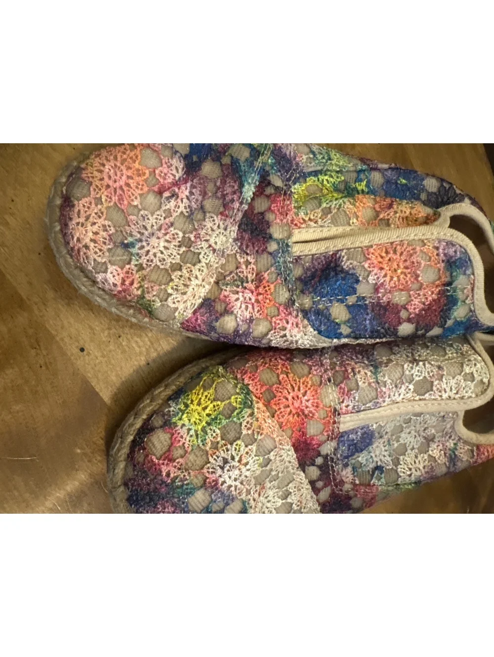 TOMS Palmera Multi Crochet Slip On Espadrilles Multi-Color Floral Lace Womens 10